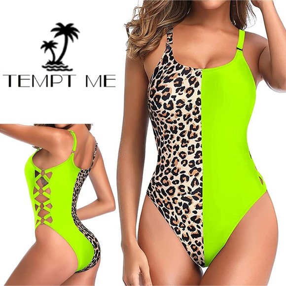 TEMPT ME Crisscross Lace Up Contrasting Swimsuit  🐆  NEW WITH TAGS! - Picture 1 of 10